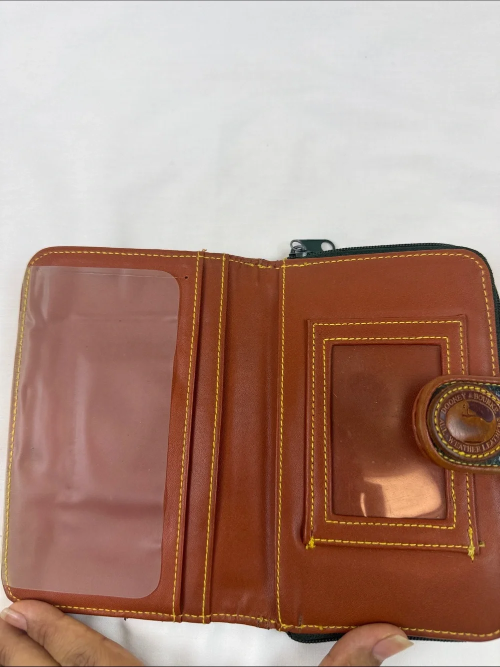 Dooney & Bourke Green and Tan Leather Phone Wallet Case with Logo Snap